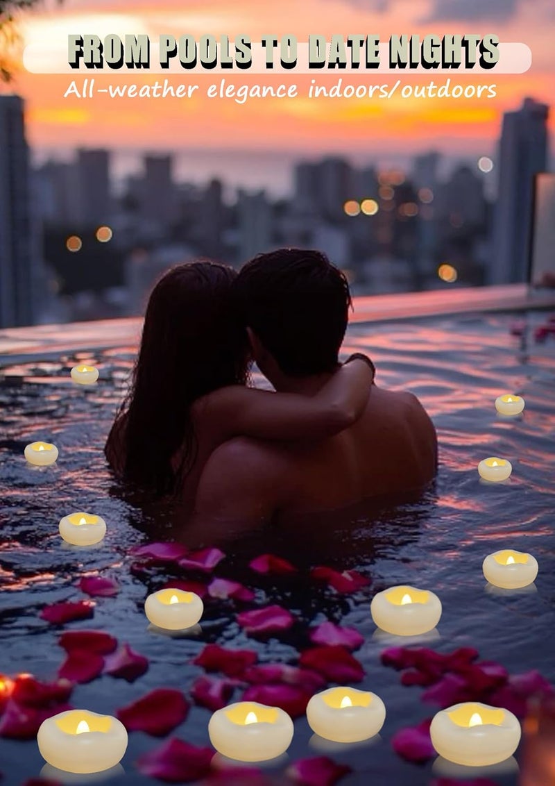 JUMPQI Floating Candles Water-Activated Flameless LED Candle 160+ Hours Waterproof Plastic 2.3" White Battery Operated Candle for Centerpieces Cylinder Vases Table Decorations Wedding Pool Party 36 Packs - Image 5